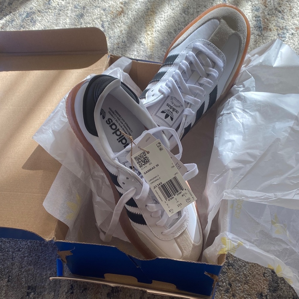 Adidas White and Black Sneakers with Gum Sole